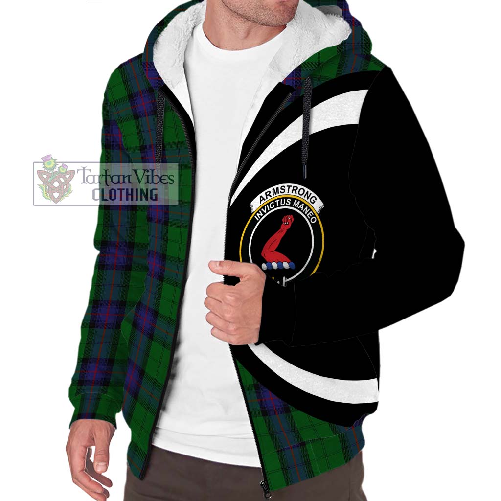 Armstrong Tartan Sherpa Hoodie with Family Crest Circle Style Unisex S - Tartan Vibes Clothing