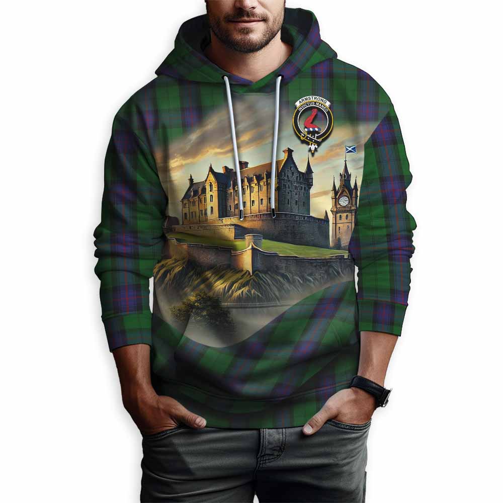 Tartan Vibes Clothing Armstrong Tartan Family Crest Hoodie with Scottish Ancient Castle Style