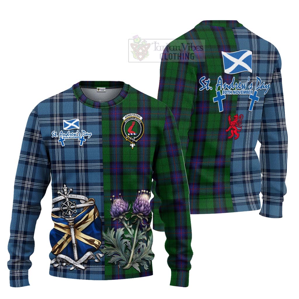 Tartan Vibes Clothing Armstrong Tartan Knitted Sweater Happy St. Andrew's Day Half Tartan Style