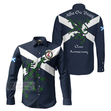 Armstrong Tartan Lion Rampant Long Sleeve Button Shirt Proudly Display Your Heritage with Alba Gu Brath and Clan Name