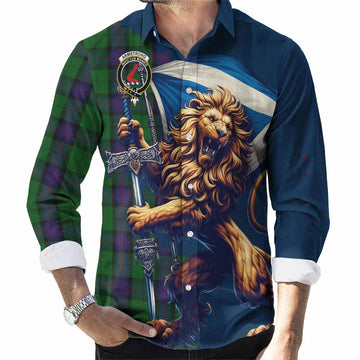 Armstrong Tartan Family Crest Long Sleeve Button Shirt with Scottish Majestic Lion