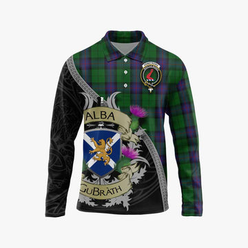 Tartan Vibes Clothing Armstrong Tartan Family Crest Long Sleeve Polo Shirt Lion Rampant Royal Thistle Shield Celtic Inspired