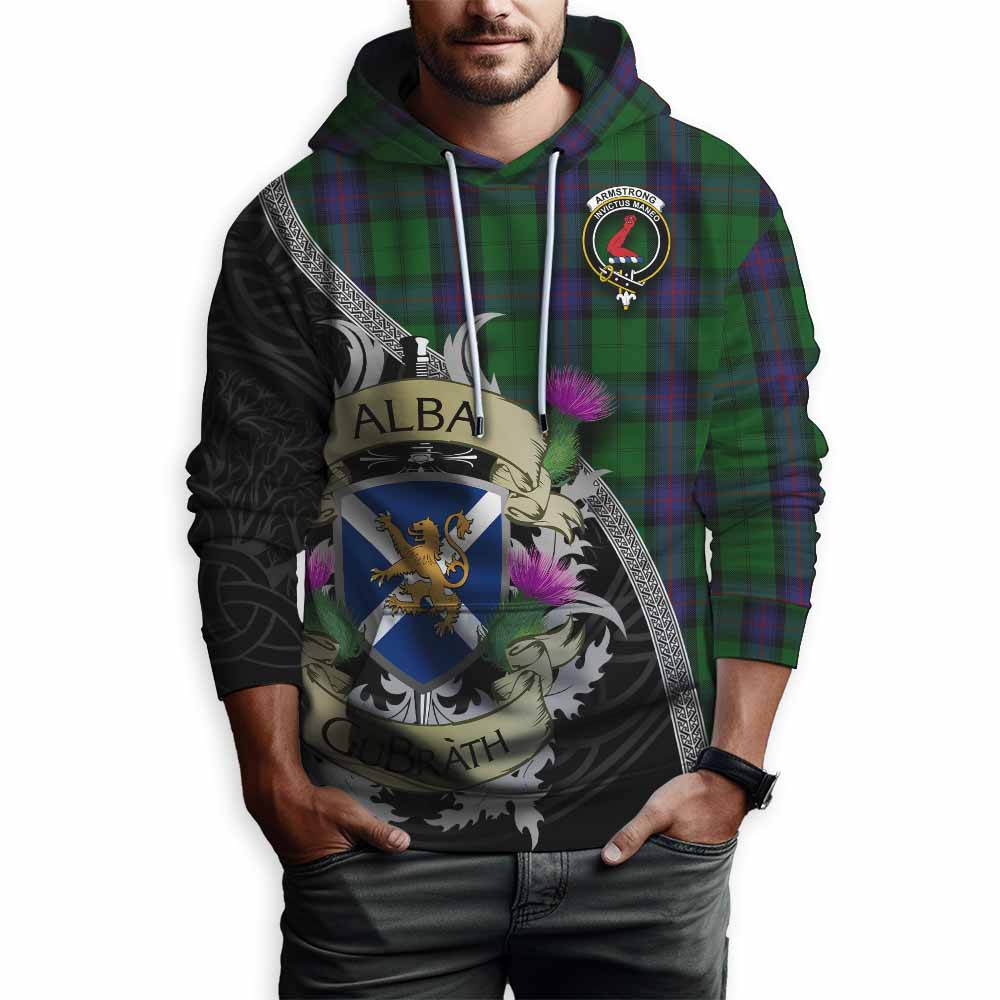 Tartan Vibes Clothing Armstrong Tartan Family Crest Hoodie Lion Rampant Royal Thistle Shield Celtic Inspired