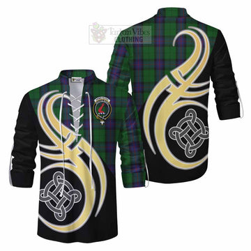 Tartan Vibes Clothing Armstrong Tartan Ghillie Kilt Shirt with Family Crest and Celtic Symbol Style