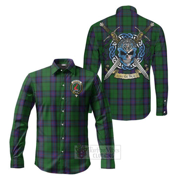 Armstrong Tartan Long Sleeve Button Shirt with Family Crest Celtic Skull Style