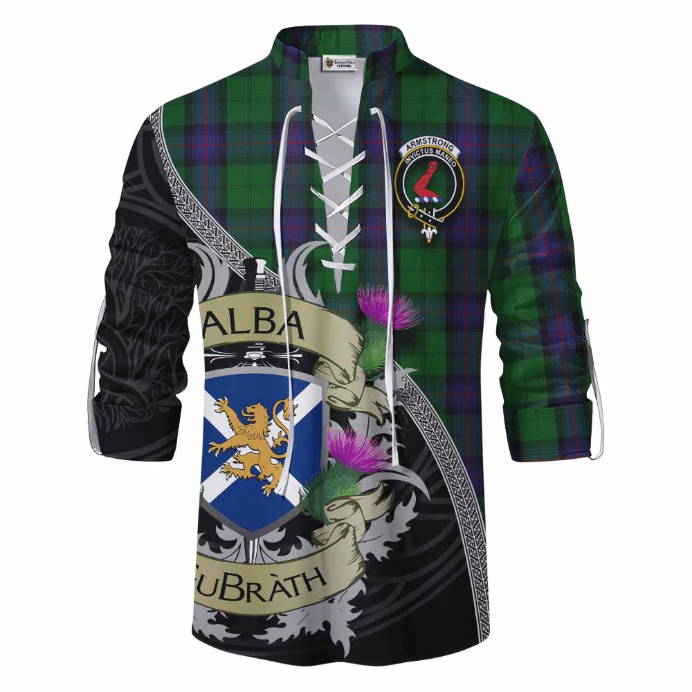 Tartan Vibes Clothing Armstrong Tartan Family Crest Ghillie Kilt Shirt Lion Rampant Royal Thistle Shield Celtic Inspired