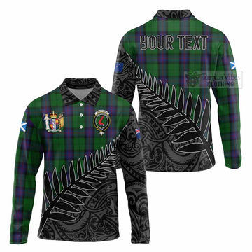 Tartan Vibes Clothing Armstrong Crest Tartan Long Sleeve Polo Shirt with New Zealand Silver Fern Half Style
