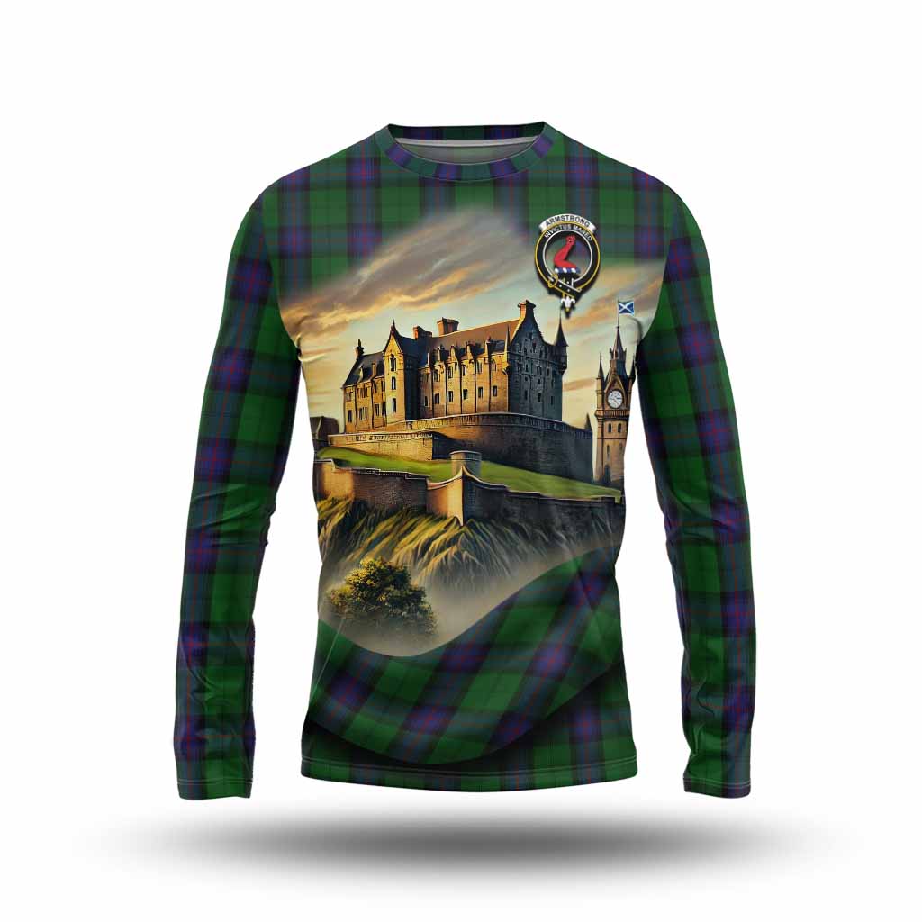 Tartan Vibes Clothing Armstrong Tartan Family Crest Long Sleeve T-Shirt with Scottish Ancient Castle Style