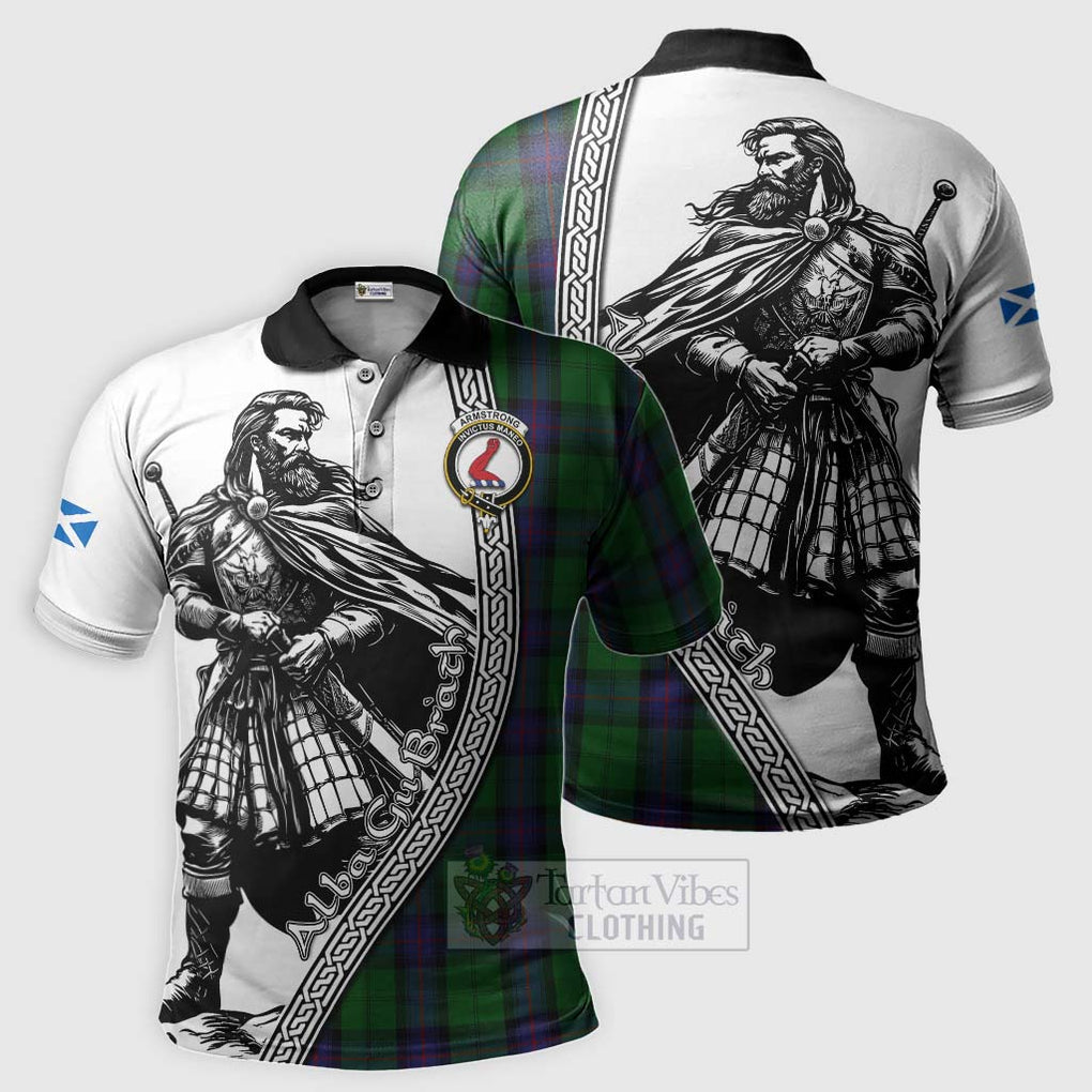 Tartan Vibes Clothing Armstrong Tartan Clan Crest Polo Shirt with Highlander Warrior Celtic Style
