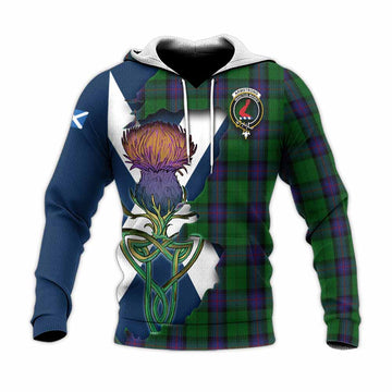 Tartan Vibes Clothing Armstrong Tartan Family Crest Knitted Hoodie Scottish Thistle Celtic Inspired