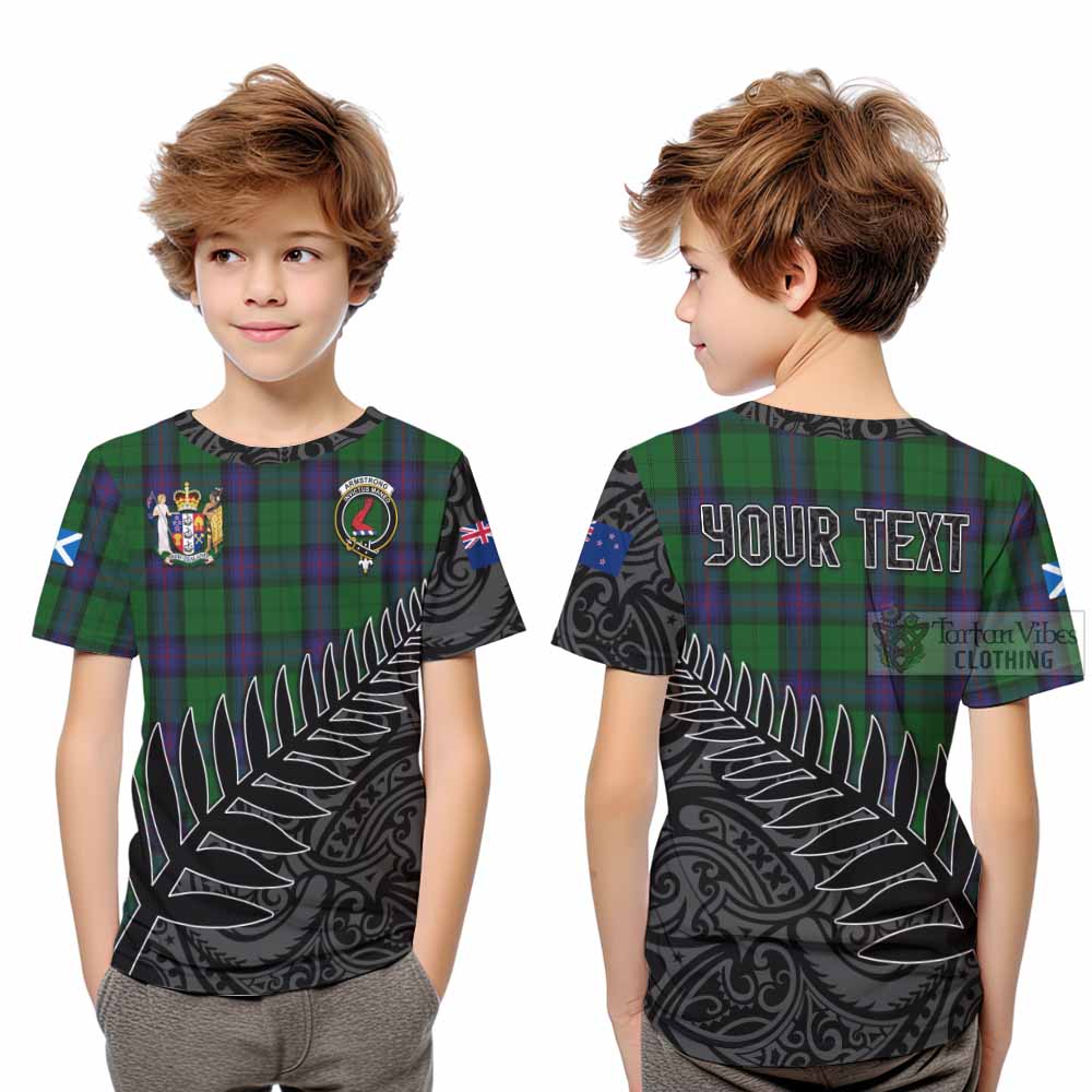 Tartan Vibes Clothing Armstrong Crest Tartan Kid T-Shirt with New Zealand Silver Fern Half Style