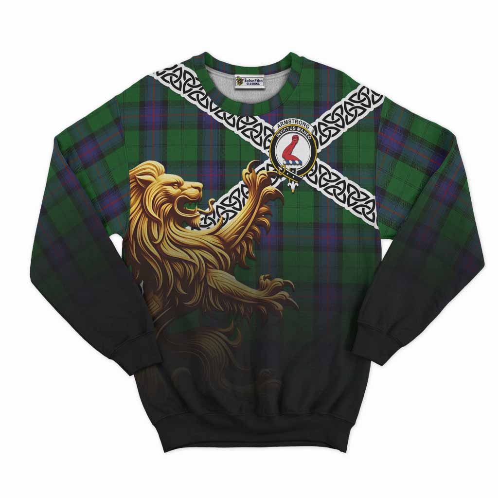 Tartan Vibes Clothing Armstrong Crest Tartan Sweatshirt with Golden Lion Emblem Celtic Style