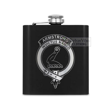 Tartan Vibes Clothing Armstrong Crest Hip Flask Set 7oz Black Stainless Steel with A Gift Box