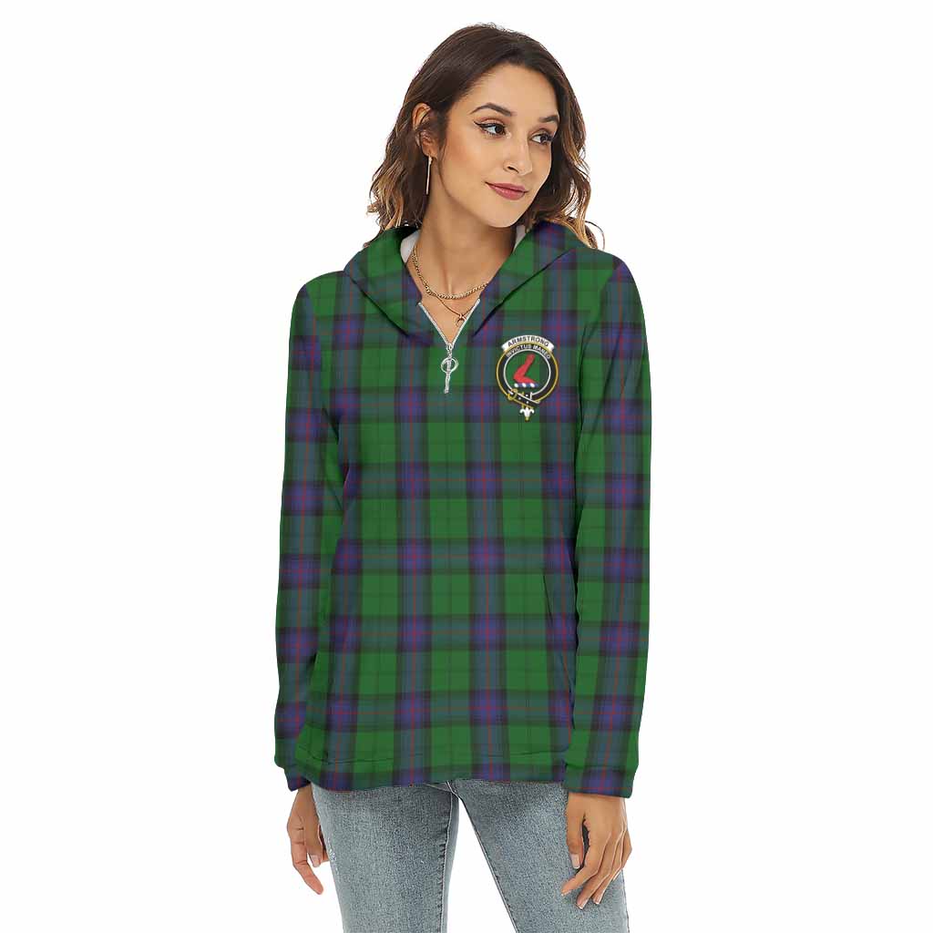 Tartan Vibes Clothing Armstrong Tartan Crest Women's Borg  Half Zip Fleece Hoodie