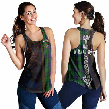 Tartan Vibes Clothing Armstrong Tartan Family Crest Women's Racerback Tanks Alba Gu Brath Be Brave Lion Ancient Style