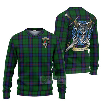 Tartan Vibes Clothing Armstrong Tartan Knitted Sweater with Family Crest Celtic Skull Style