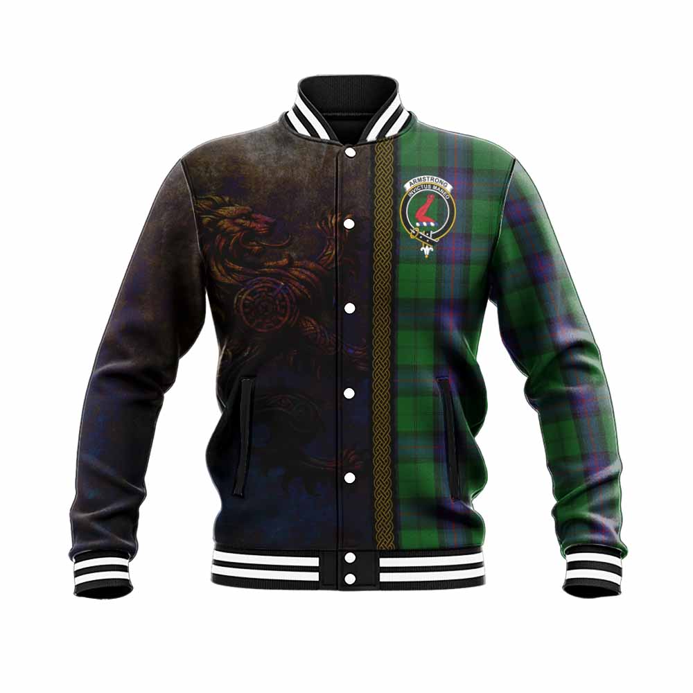 Tartan Vibes Clothing Armstrong Tartan Family Crest Baseball Jacket Alba Gu Brath Be Brave Lion Ancient Style