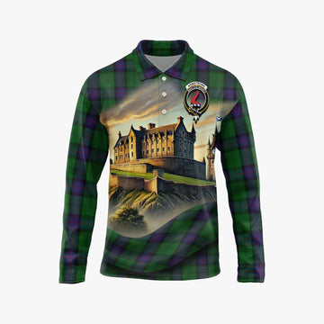 Tartan Vibes Clothing Armstrong Tartan Family Crest Long Sleeve Polo Shirt with Scottish Ancient Castle Style