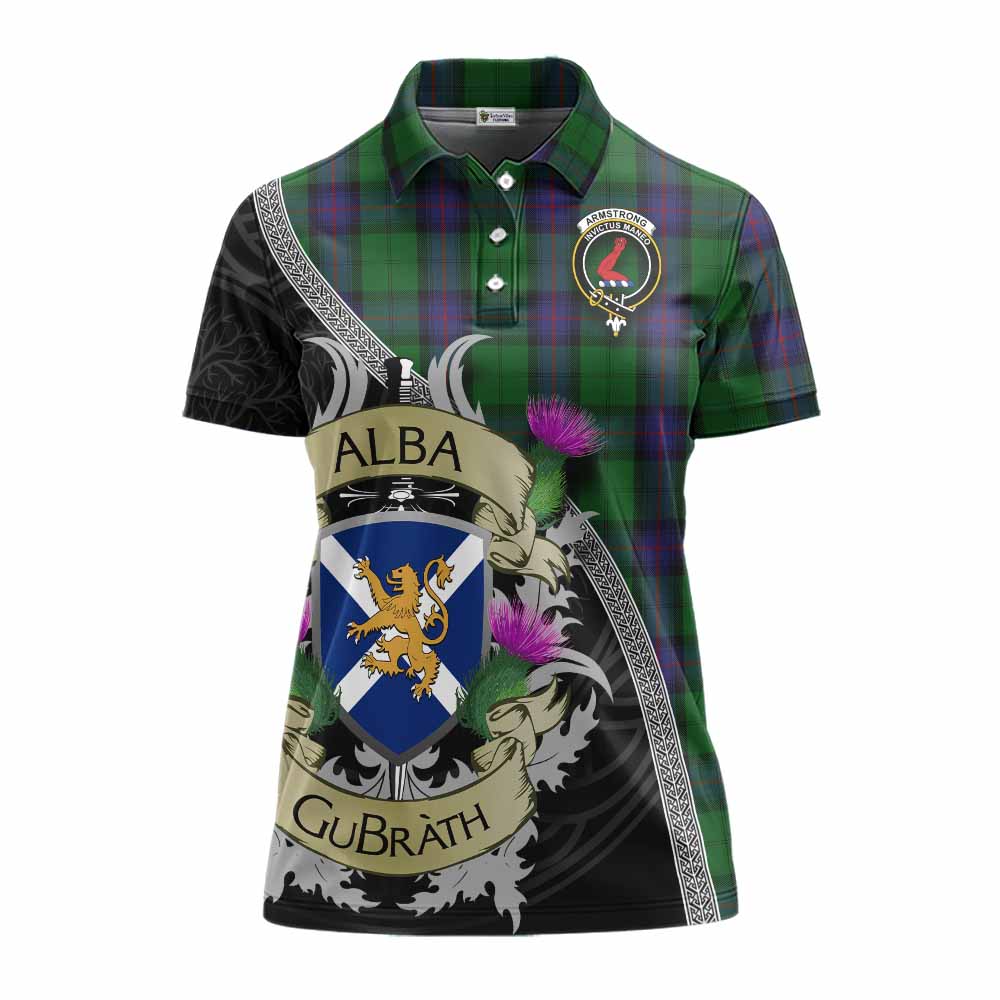 Tartan Vibes Clothing Armstrong Tartan Family Crest Women's Polo Shirt Lion Rampant Royal Thistle Shield Celtic Inspired