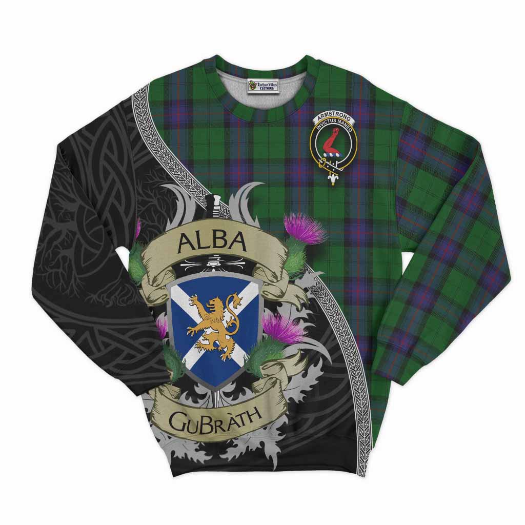 Tartan Vibes Clothing Armstrong Tartan Family Crest Sweatshirt Lion Rampant Royal Thistle Shield Celtic Inspired