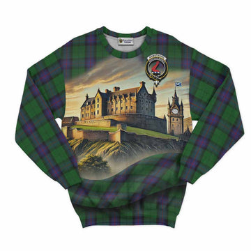 Tartan Vibes Clothing Armstrong Tartan Family Crest Sweatshirt with Scottish Ancient Castle Style