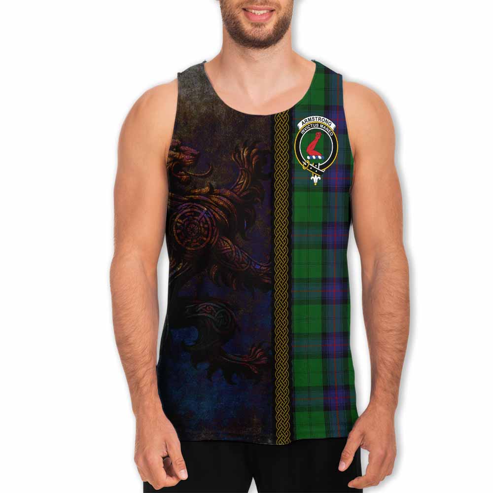Tartan Vibes Clothing Armstrong Tartan Family Crest Men's Tank Top Alba Gu Brath Be Brave Lion Ancient Style