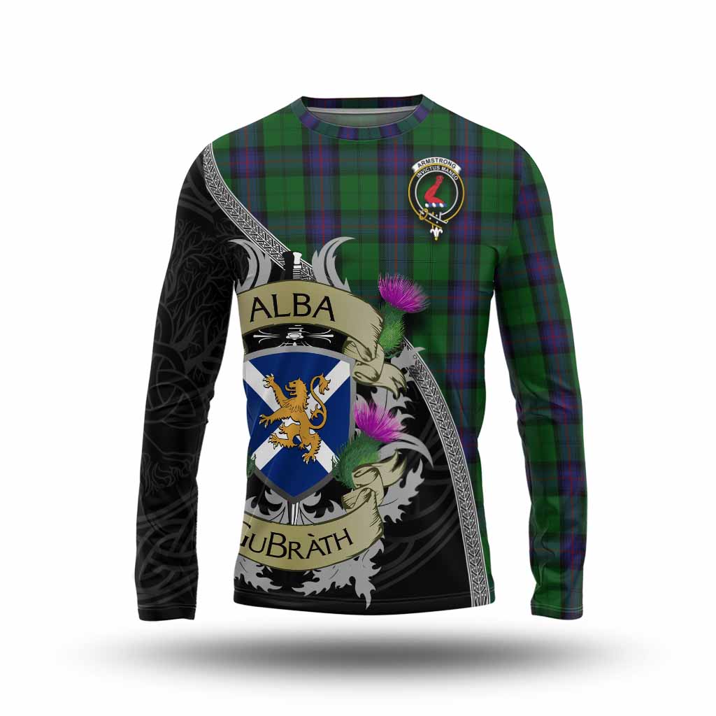 Tartan Vibes Clothing Armstrong Tartan Family Crest Long Sleeve T-Shirt Lion Rampant Royal Thistle Shield Celtic Inspired