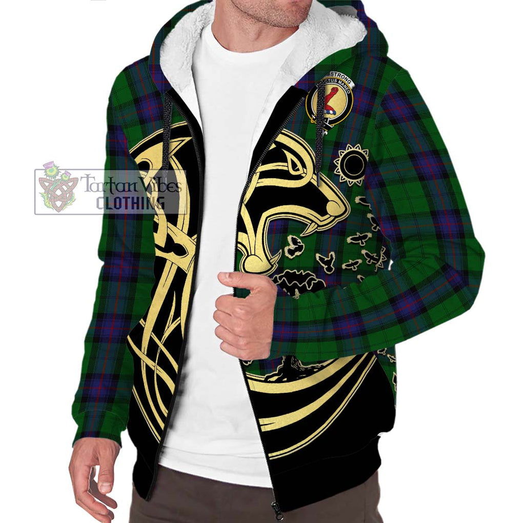 Armstrong Tartan Sherpa Hoodie with Family Crest Celtic Wolf Style Unisex S - Tartan Vibes Clothing