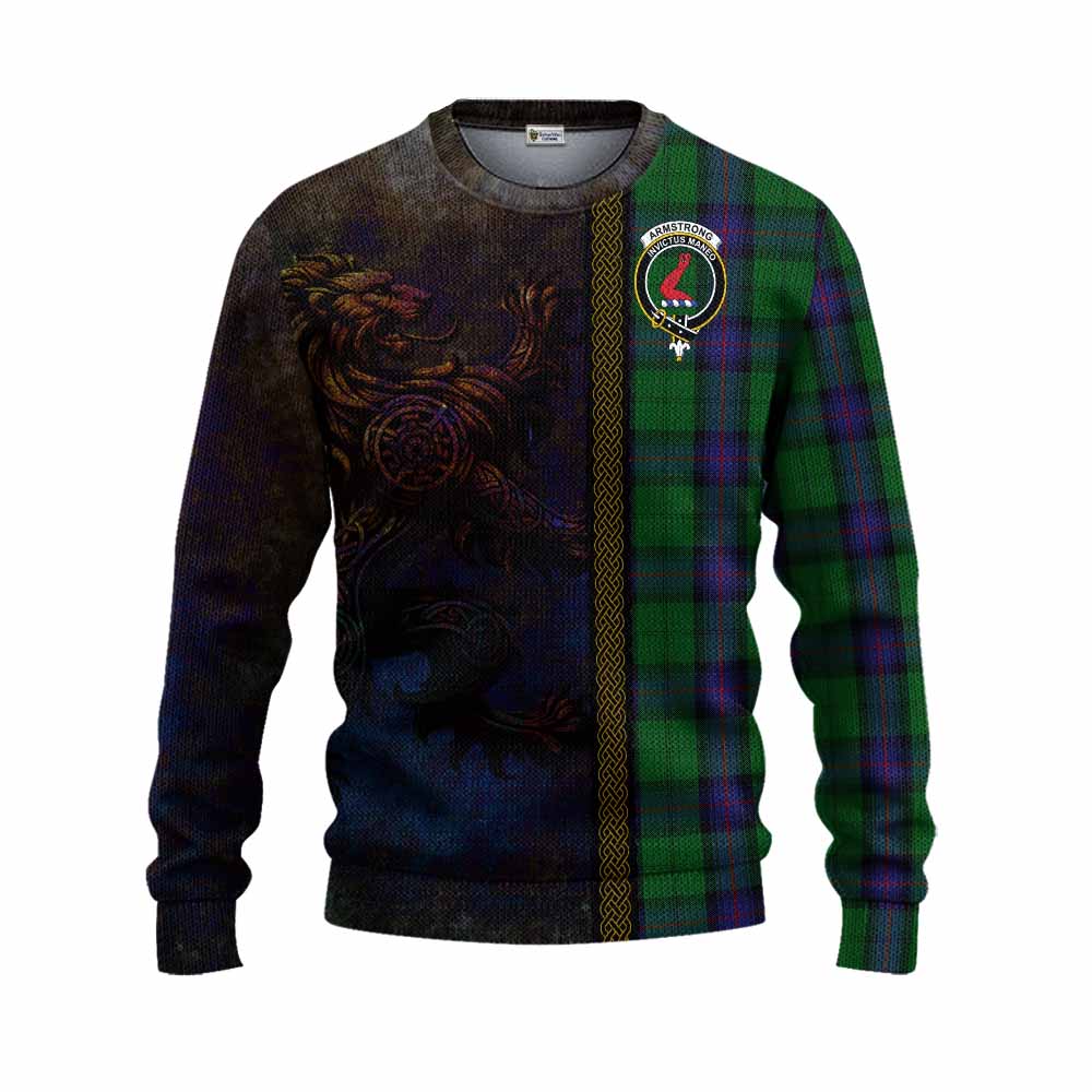 Tartan Vibes Clothing Armstrong Tartan Family Crest Knitted Sweater Alba Gu Brath Be Brave Lion Ancient Style