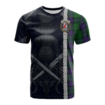 Tartan Vibes Clothing Armstrong Tartan Cotton T-shirt with Family Crest Cross Sword Thistle Celtic Vibes