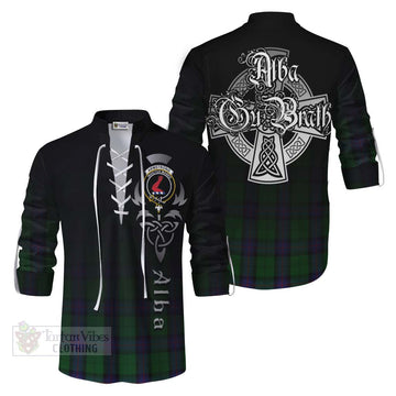 Tartan Vibes Clothing Armstrong Tartan Ghillie Kilt Shirt Featuring Alba Gu Brath Family Crest Celtic Inspired