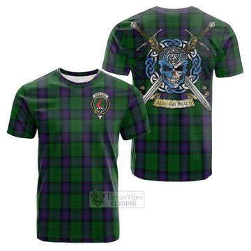 Tartan Vibes Clothing Armstrong Tartan Cotton T-shirt with Family Crest Celtic Skull Style