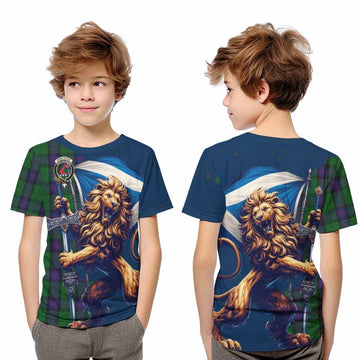Tartan Vibes Clothing Armstrong Tartan Family Crest Kid T-Shirt with Scottish Majestic Lion