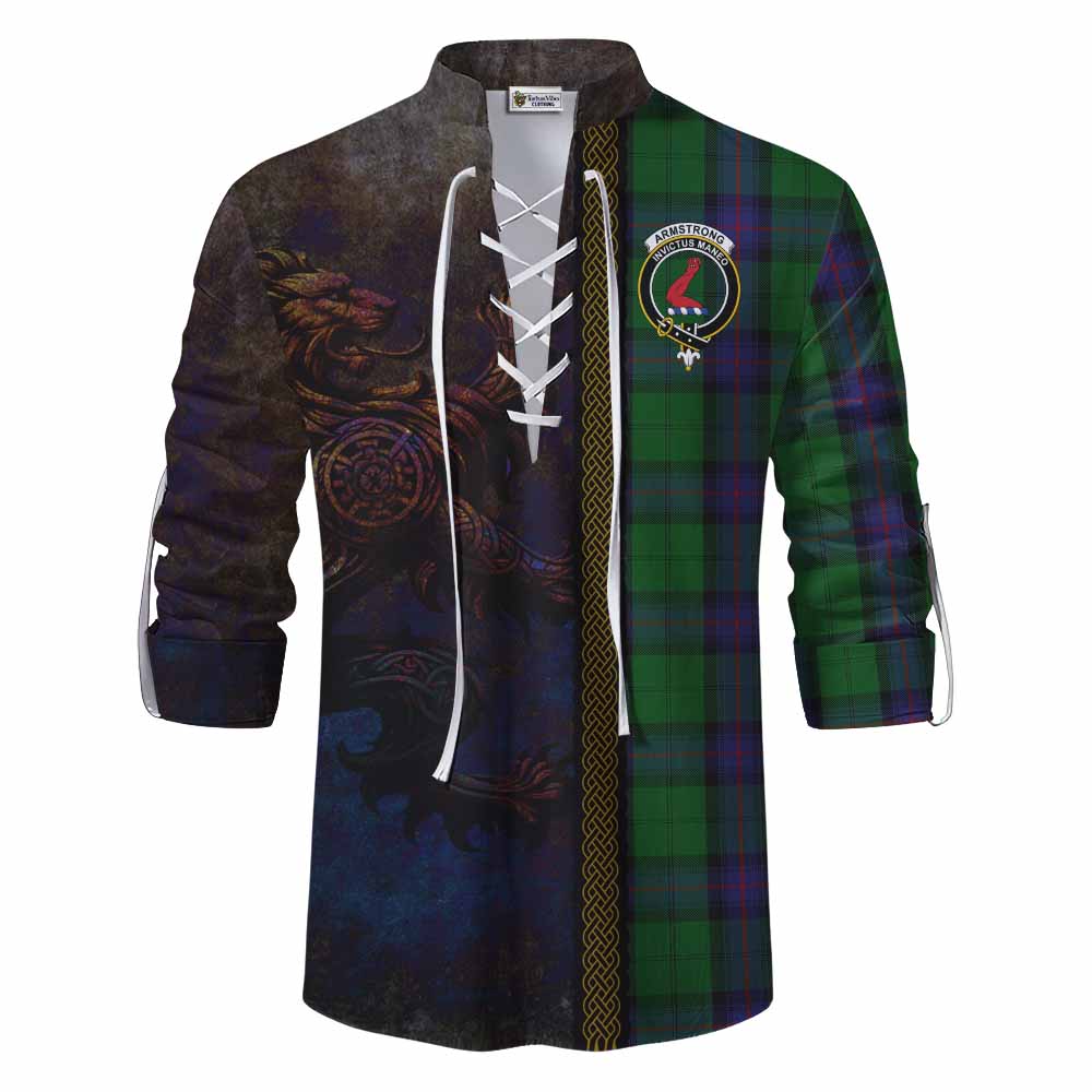 Tartan Vibes Clothing Armstrong Tartan Family Crest Ghillie Kilt Shirt Alba Gu Brath Be Brave Lion Ancient Style