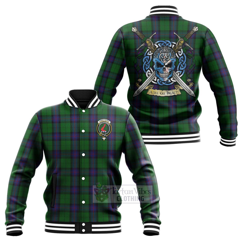 Armstrong Tartan Baseball Jacket with Family Crest Celtic Skull Style Unisex - Tartan Vibes Clothing