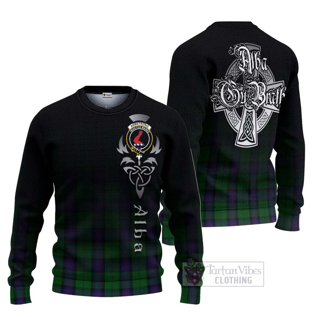Tartan Vibes Clothing Armstrong Tartan Knitted Sweater Featuring Alba Gu Brath Family Crest Celtic Inspired