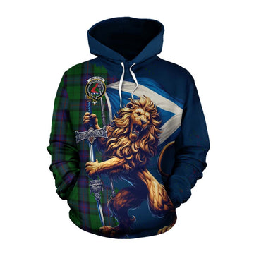 Tartan Vibes Clothing Armstrong Tartan Family Crest Cotton Hoodie with Scottish Majestic Lion