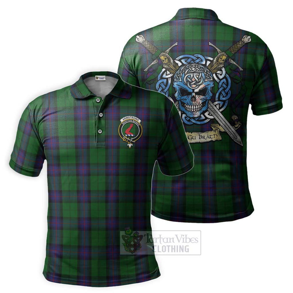Tartan Vibes Clothing Armstrong Tartan Polo Shirt with Family Crest Celtic Skull Style
