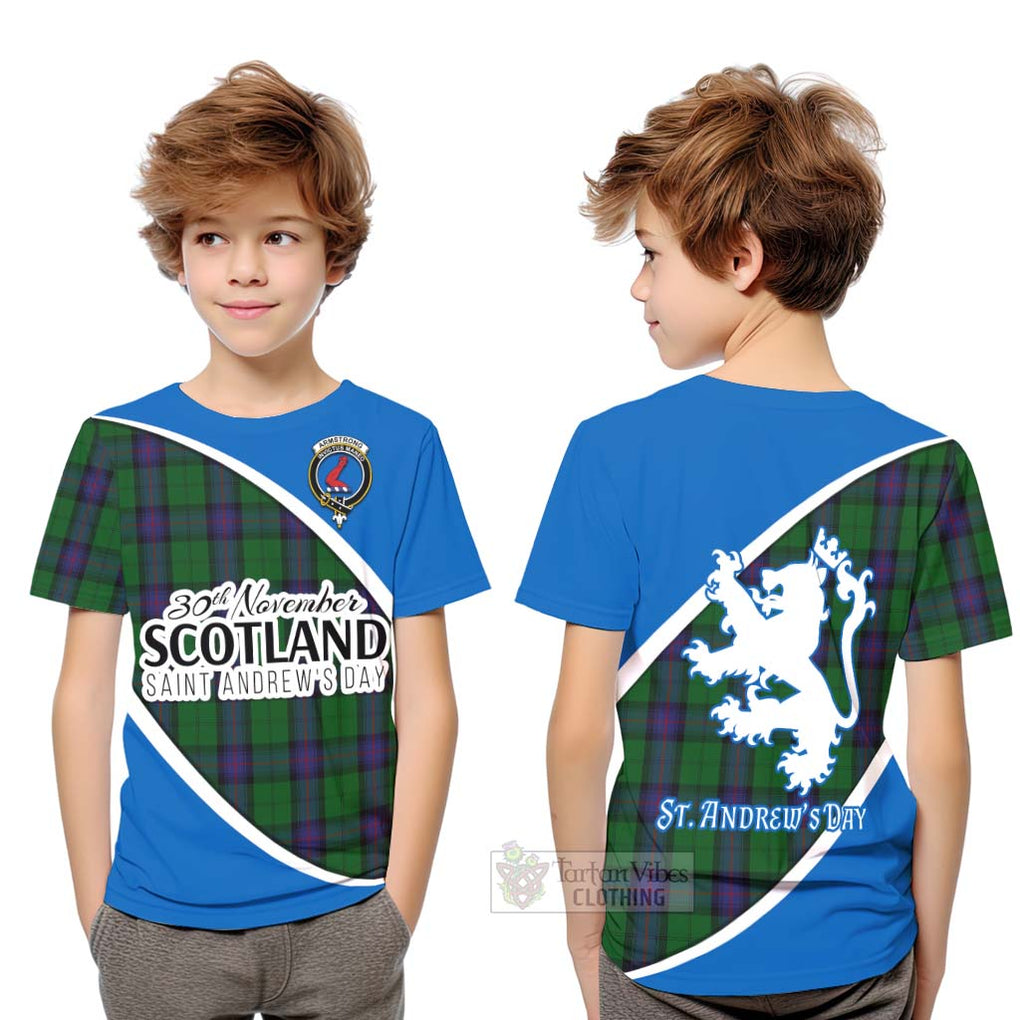Tartan Vibes Clothing Armstrong Family Crest Tartan Kid T-Shirt Celebrate Saint Andrew's Day in Style