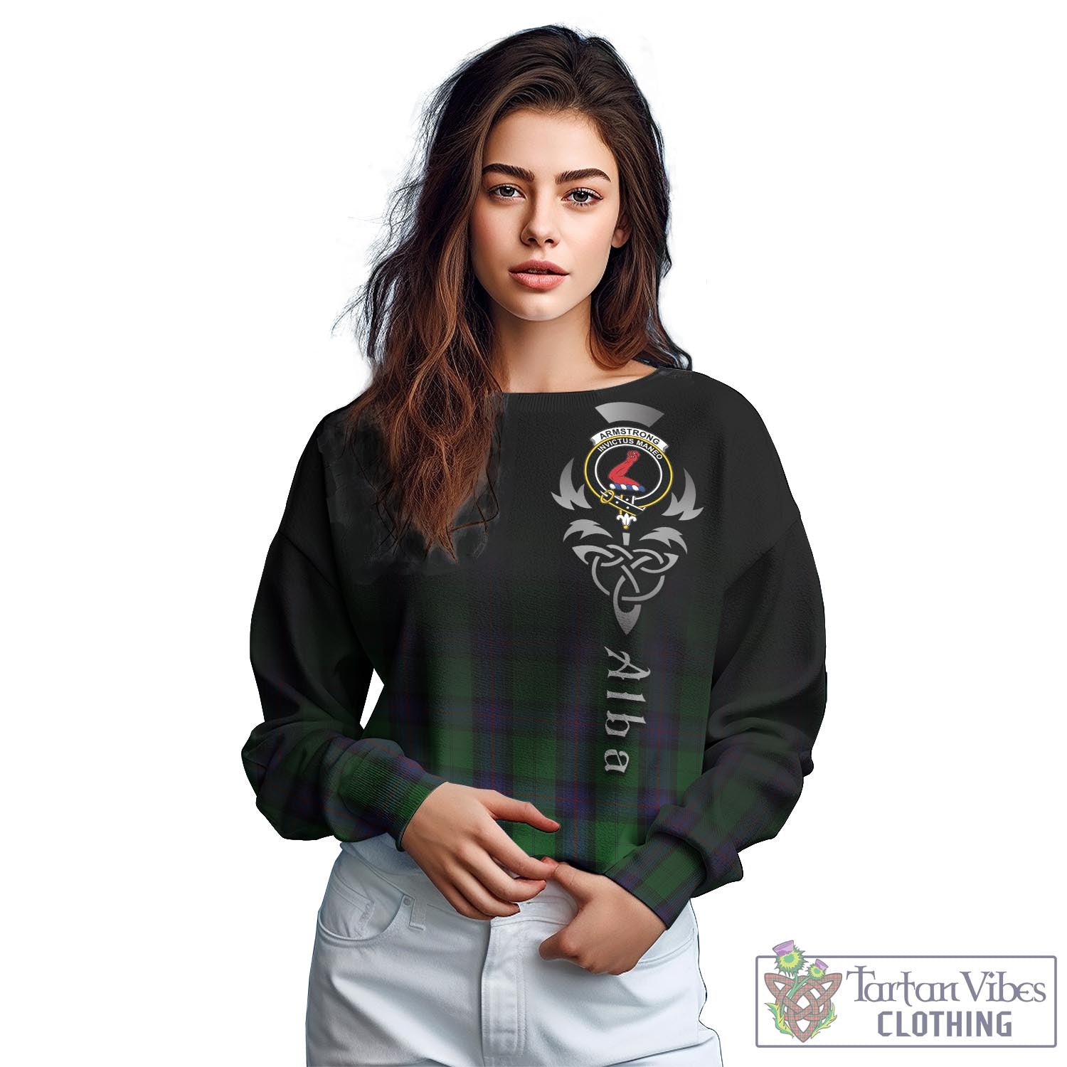 Tartan Vibes Clothing Armstrong Tartan Sweatshirt Featuring Alba Gu Brath Family Crest Celtic Inspired