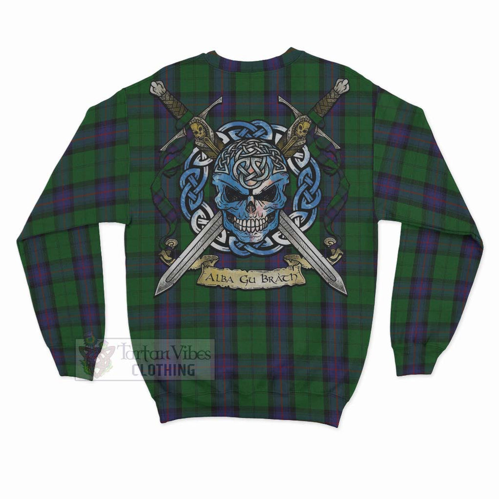 Tartan Vibes Clothing Armstrong Tartan Sweatshirt with Family Crest Celtic Skull Style