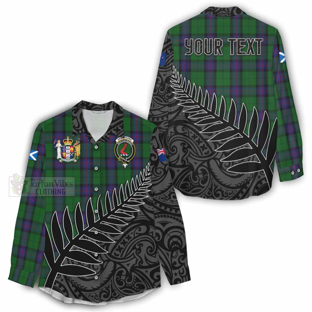 Tartan Vibes Clothing Armstrong Crest Tartan Women's Casual Shirt with New Zealand Silver Fern Half Style