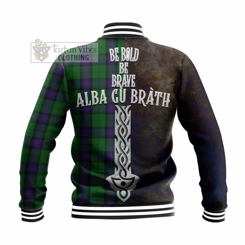 Tartan Vibes Clothing Armstrong Tartan Family Crest Baseball Jacket Alba Gu Brath Be Brave Lion Ancient Style