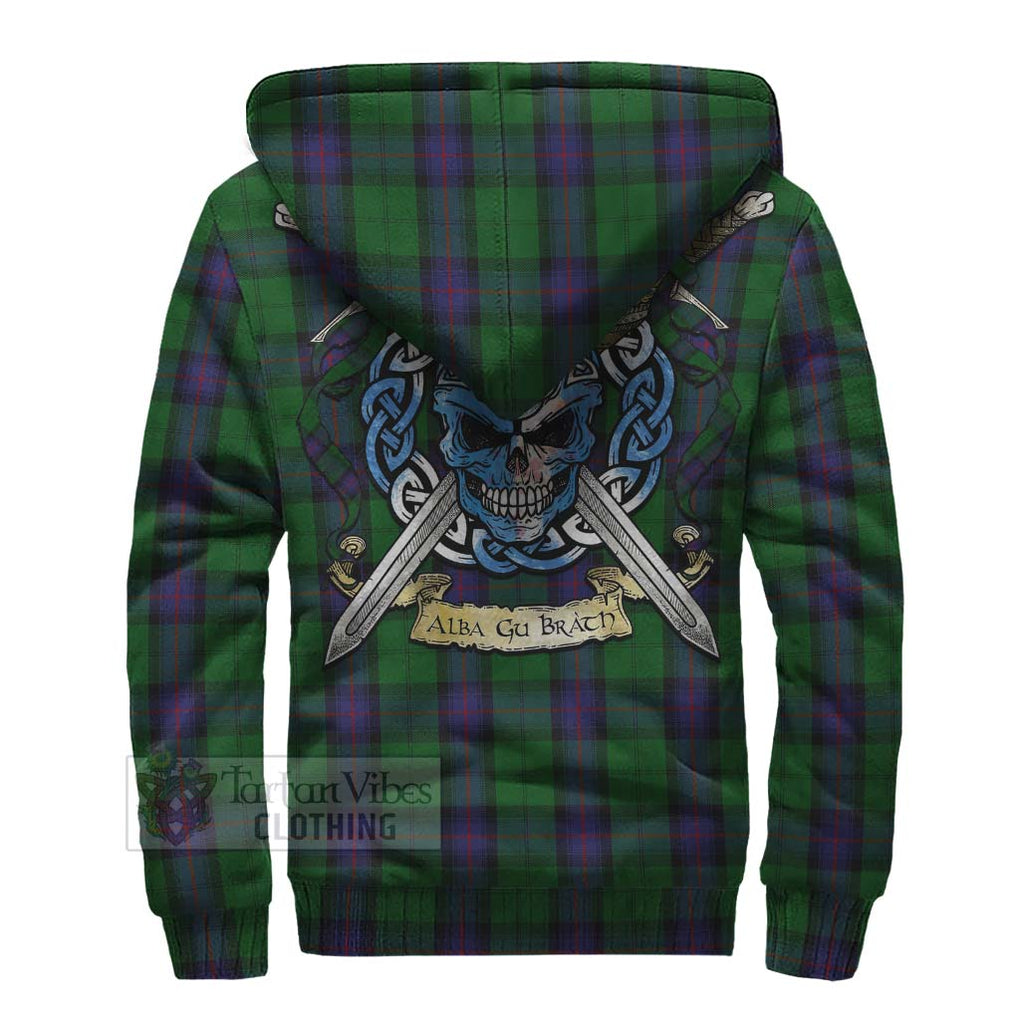 Tartan Vibes Clothing Armstrong Tartan Sherpa Hoodie with Family Crest Celtic Skull Style