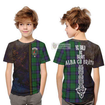 Armstrong Tartan Family Crest Kid T-Shirt Alba Gu Brath Be Brave Lion Ancient Style
