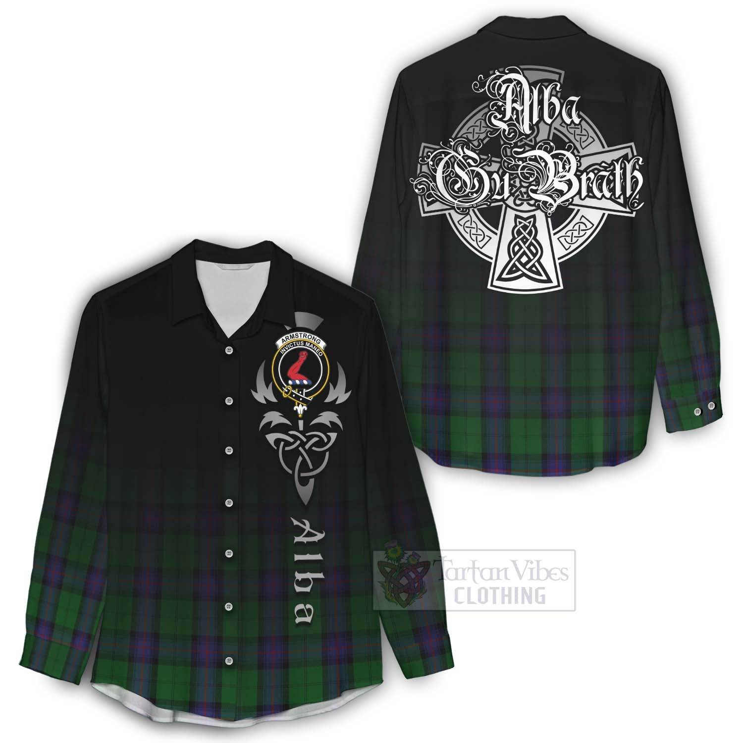 Tartan Vibes Clothing Armstrong Tartan Women's Casual Shirt Featuring Alba Gu Brath Family Crest Celtic Inspired