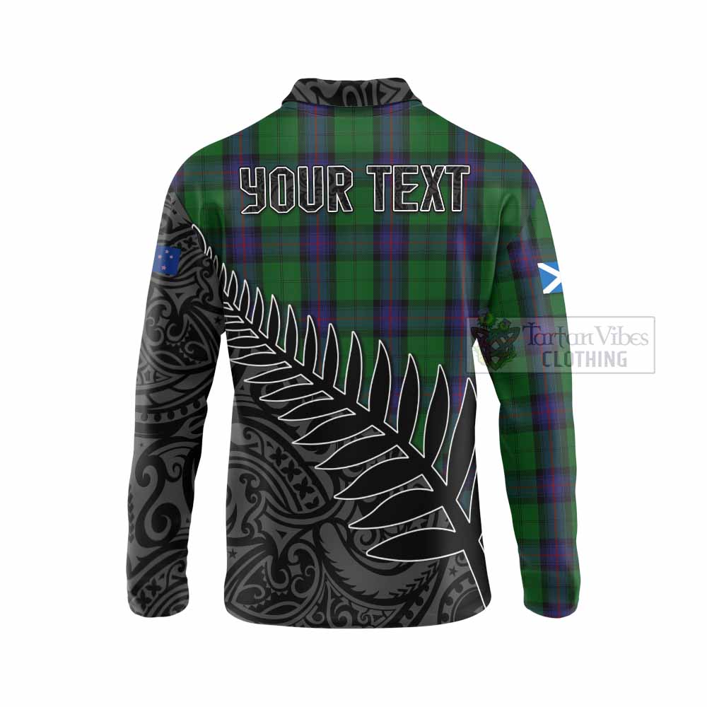 Tartan Vibes Clothing Armstrong Crest Tartan Long Sleeve Polo Shirt with New Zealand Silver Fern Half Style