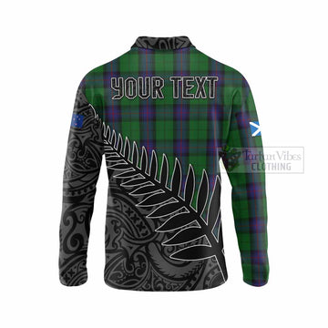 Tartan Vibes Clothing Armstrong Crest Tartan Long Sleeve Polo Shirt with New Zealand Silver Fern Half Style