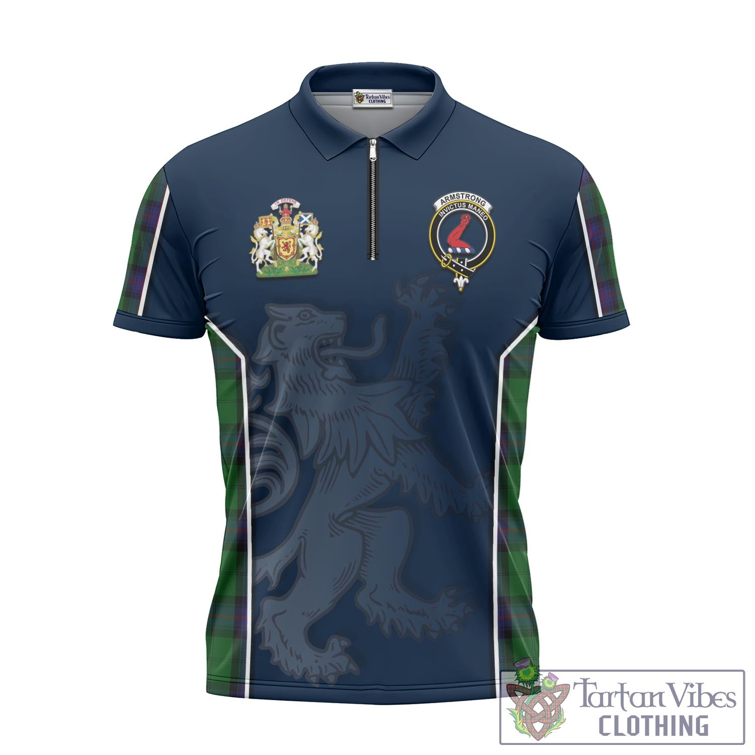 Tartan Vibes Clothing Armstrong Tartan Zipper Polo Shirt with Family Crest and Lion Rampant Vibes Sport Style