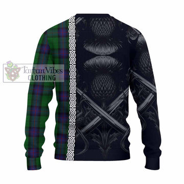 Tartan Vibes Clothing Armstrong Tartan Knitted Sweater with Family Crest Cross Sword Thistle Celtic Vibes
